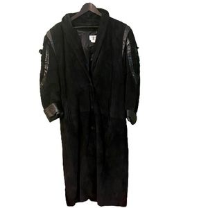 Vintage 80’s long suede coat with leather accents